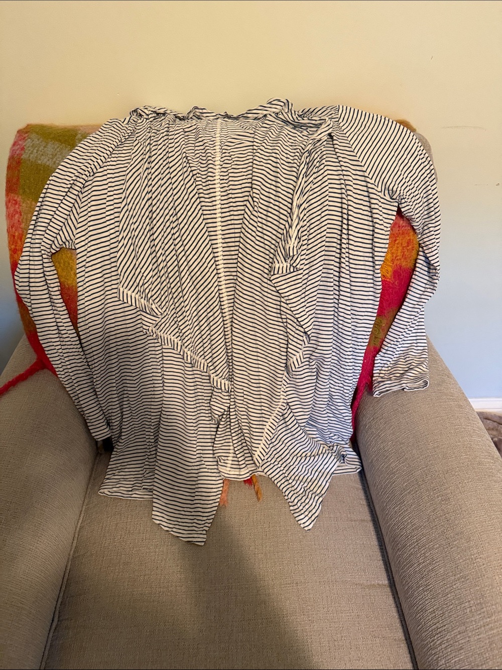 Lands' End Blue & White Striped Open-Front Women's Cardigan